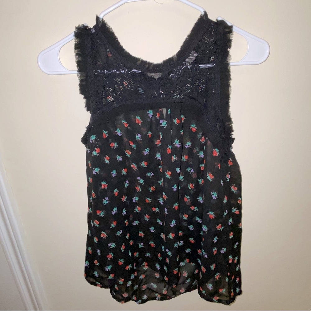 Black Floral Lace Chiffon Blouse